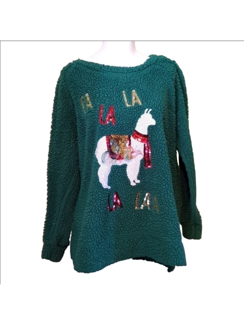 Rockin Around Llama Ugly Christmas Sweater Fleece Large